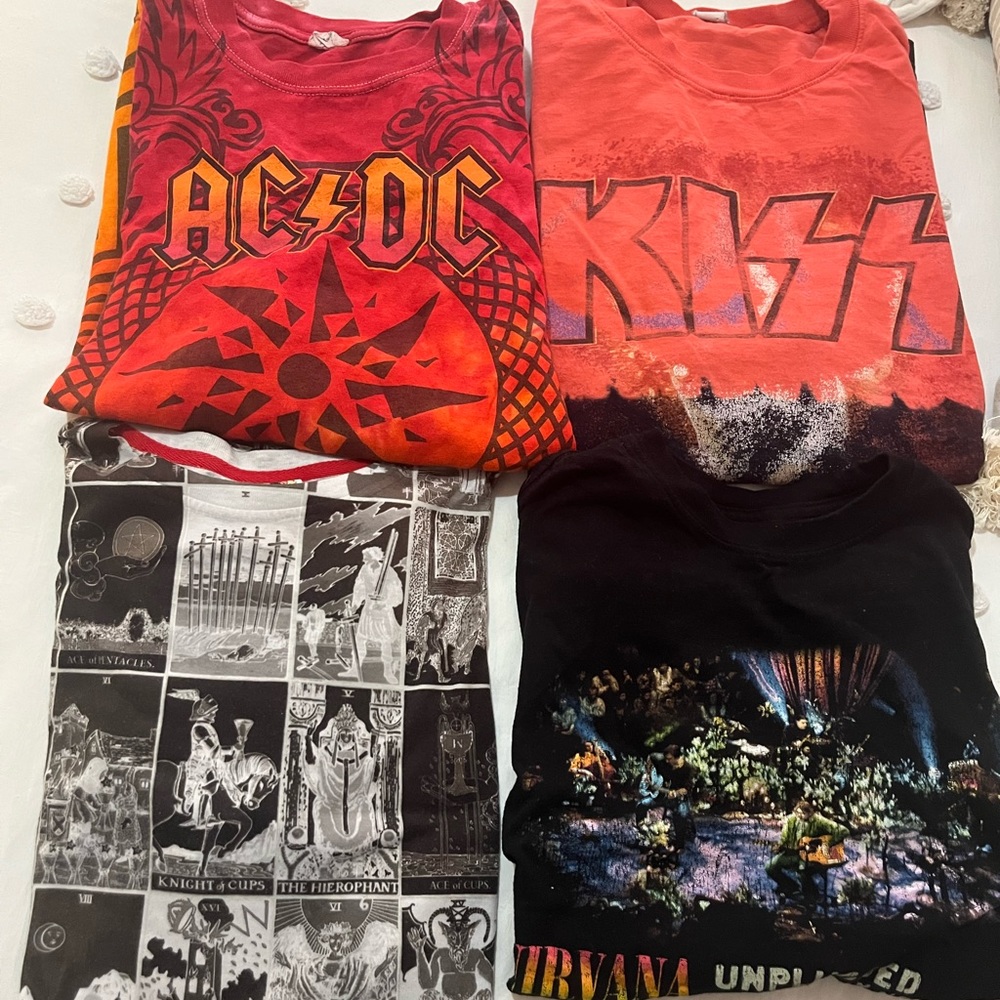 Band tee lot four shirts AC/DC KISS NIRVANA